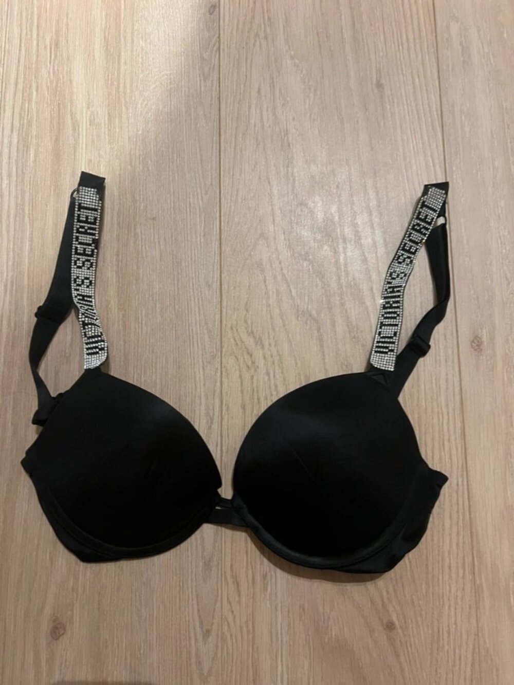 Black Rhinestone Strap Push Up Bra